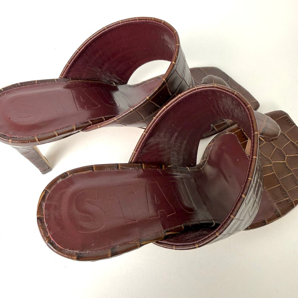 STAUD Luna Croc-Embossed Leather Mules Heels Shoes Square-Toe 37.5 (US 7.5) - Picture 8 of 13